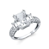 14K White Gold Emerald-Cut Three-Stone Engagement Ring