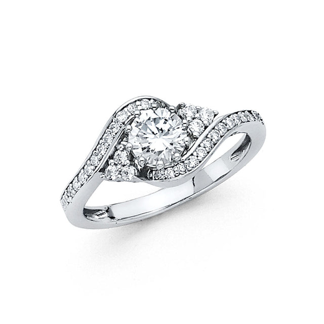 14K White Gold Round Bypass Solitaire Engagement Ring