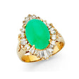 14K Yellow Gold Cabochon Simulated Emerald Cocktail Halo Ring