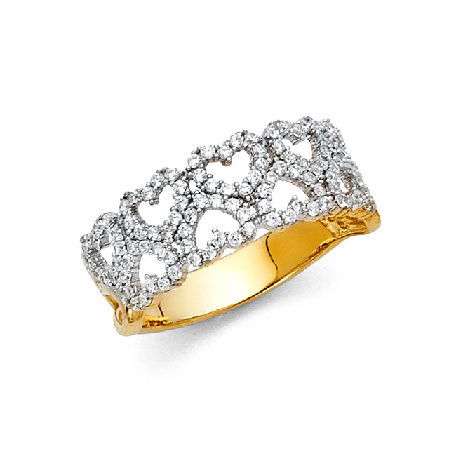 14K Two-Tone Gold Open Hearts Ring