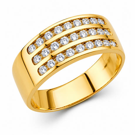 14K Yellow Gold Three-Row Anniversary Band Ring