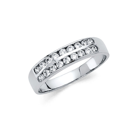 14K White Gold Two-Row Anniversary Band Ring