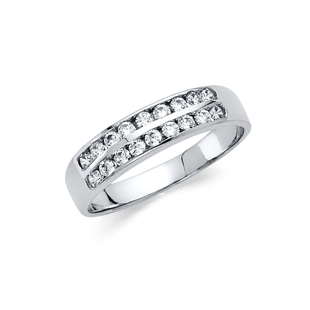 14K White Gold Two-Row Anniversary Band Ring
