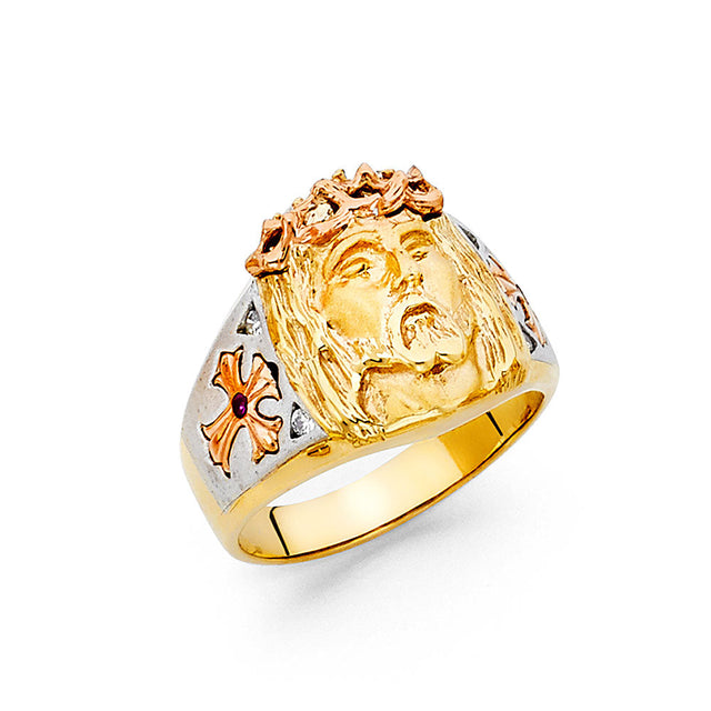 14K Tricolor Gold Sacred Heart of Jesus Ring