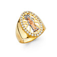 14K Tricolor Gold Our Lady of Guadalupe Men's Ring on White Background