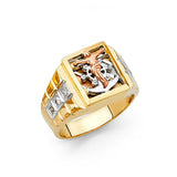 14K Tricolor Gold Jesus Ring