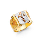 14K Tri-Color Gold Crucifix Men's Ring