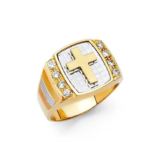14K Two-Tone Gold Cross Men's Ring
