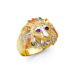 14K Tricolor Gold Lion Head Men’s Ring