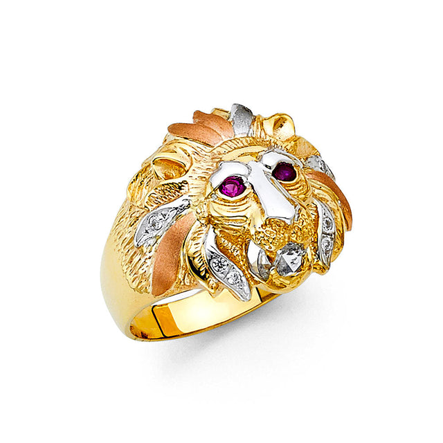 14K Tricolor Gold Lion Head Men’s Ring