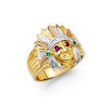 14K Tricolor Gold Indian Chief Men’s Ring
