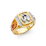 14K Tricolor Gold Horse Head Horseshoe Men’s Ring