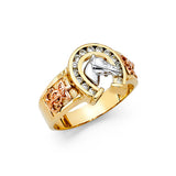 14K Tri-Color Gold Lucky Horseshoe Men's Ring