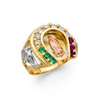 14K Tricolor Gold Our Lady of Guadalupe Gemstone Men's Ring on White Background