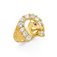 14K Yellow Gold CZ Horse Head Horseshoe Men’s Ring