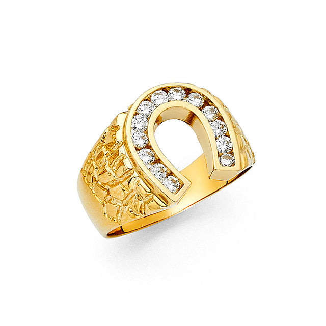 14K Yellow Gold Lucky Horseshoe Men's Ring