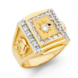 14K Yellow Gold CZ Cluster Signet Men’s Ring