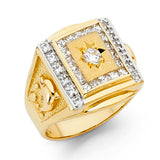 14K Yellow Gold CZ Cluster Signet Men’s Ring