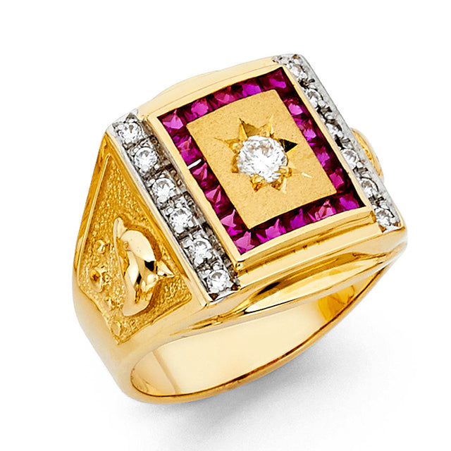 14K Yellow Gold Ruby Star Men's Ring