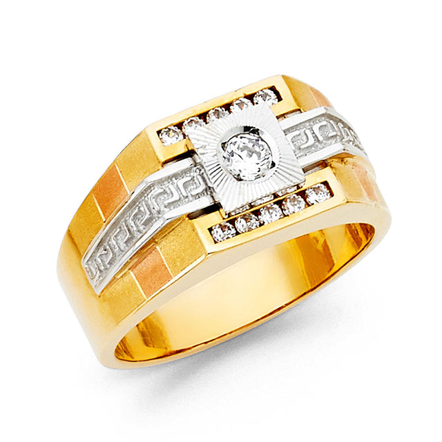 14K Yellow Gold Greek Key CZ Band Men’s Ring