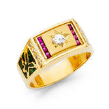 14K Yellow Gold Starburst Solitaire Men's Ring