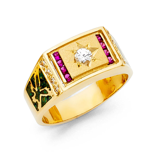 14K Yellow Gold Starburst Solitaire Men's Ring