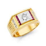 14K Yellow Gold Ruby Starburst Solitaire Men's Ring