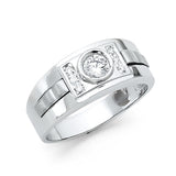 14K White Gold CZ Solitaire Men’s Ring