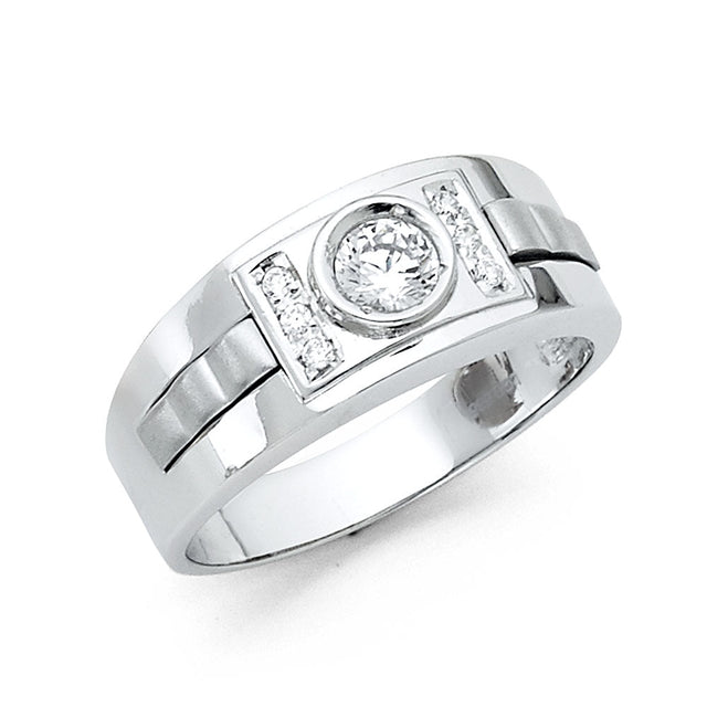 14K White Gold CZ Solitaire Men’s Ring