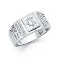 14K White Gold Starburst Solitaire Men's Ring