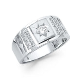 14K White Gold Starburst Solitaire Men's Ring