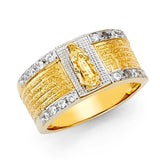 14K Two-Tone Gold Our Lady of Guadalupe Band Men's Ring on White Background