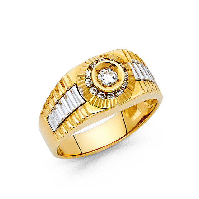14K Yellow Gold Halo Solitaire Men's Ring