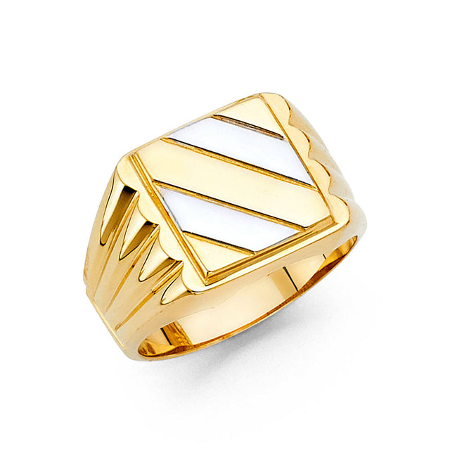 14K Two-Tone Gold Striped Signet Men’s Ring