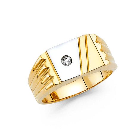 14K Two-Tone Gold CZ Signet Men’s Ring