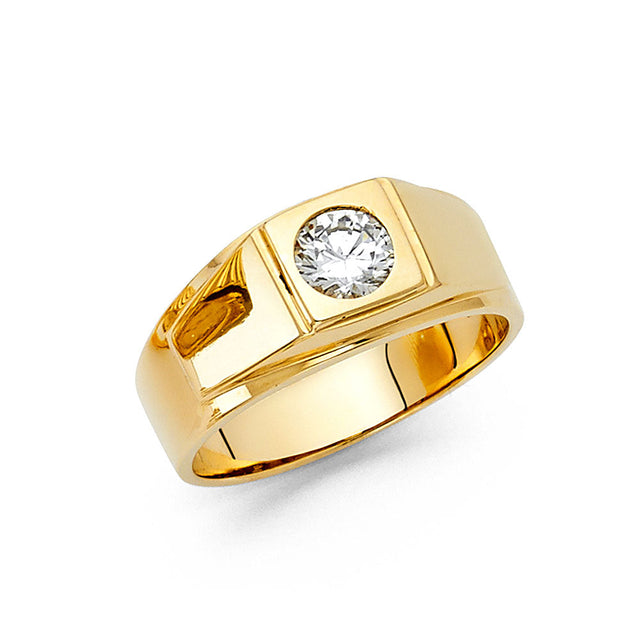 14K Yellow Gold Solitaire Men's Ring