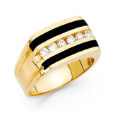 14K Yellow Gold Onyx Stripe Men's Ring