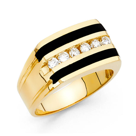 14K Yellow Gold Onyx Stripe Men's Ring