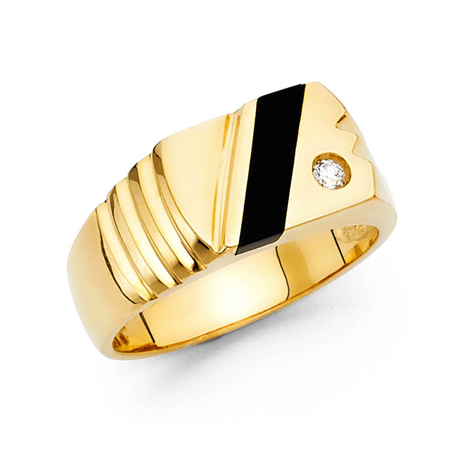 14K Yellow Gold Diagonal Onyx Men's Ring