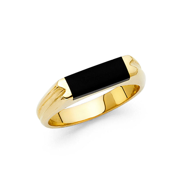 14K Yellow Gold Black Onyx Bar Ring