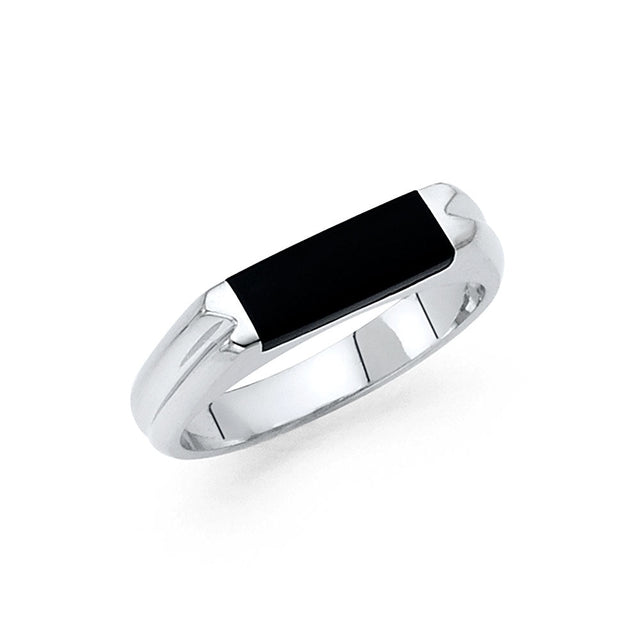 14K White Gold Black Onyx Bar Ring