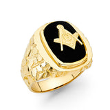14K Yellow Gold Onyx Masonic Men's Ring