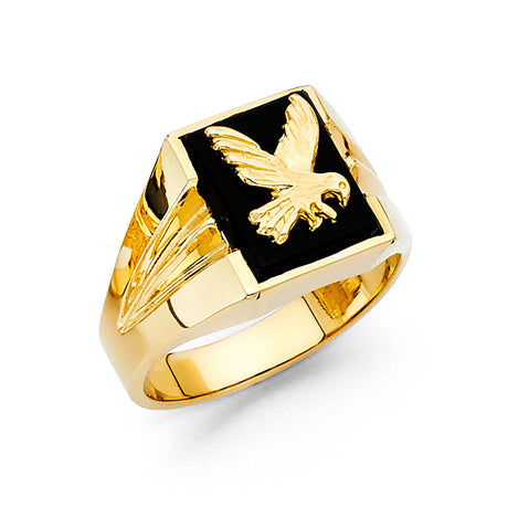 14K Yellow Gold Onyx Eagle Men's Ring
