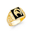14K Yellow Gold Onyx Horseshoe Men's Ring