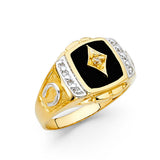 14K Yellow Gold Onyx Kite-Accent Men's Ring