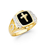 14K Yellow Gold Men's Onyx Crucifix Ring