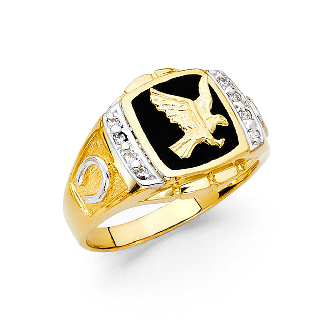 14K Yellow Gold Onyx Eagle Men's Ring