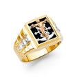14K Yellow Gold Onyx Christ Men's Ring