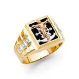 14K Yellow Gold Onyx Christ Men's Ring