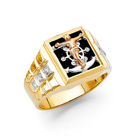 14K Yellow Gold Onyx Christ Men's Ring